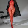 Sex Underwear Red Mesh Sexy Pajamas Long Sleeve Halter Jacquard One-Piece Tights