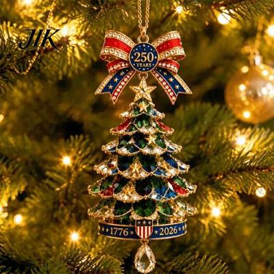 Crystal Diamond Tree Decor 250th Anniversary Christmas Ornament, 2D Acrylic Decor, Lightweight Ornaments 1776-2026 Patriotic Commemorative Hanging