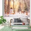 1 PC 2D Background Cloth "Christmas Wonderland Forest Curtain: Snowman  Reindeer Accompany  Lanterns Shine In Winter