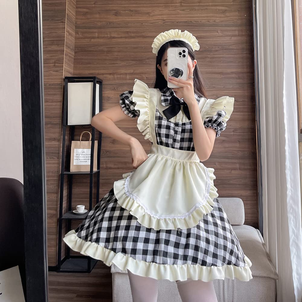 Checkered Maid Red and Perfect for Short Everyday Adult Socks [RPFLQ] Dress, Black, Cafes, Cosplay, Lolita, Sleeves, Wear, Moe, Halloween, Women's,