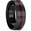 Fashion 8mm Red Groove Beveled Edge Black Tungsten Wedding Ring For Men Black Brushed Steel Engagement Ring Men's Wedding Band