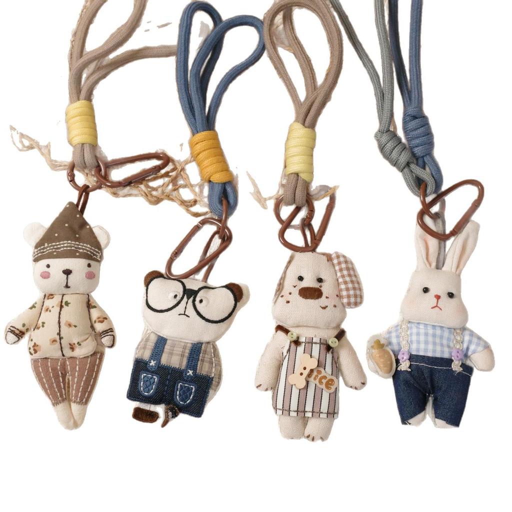 Korean Handmade Cartoon Fabric Doll Keychain: Cute Animal Design Bag Accessory