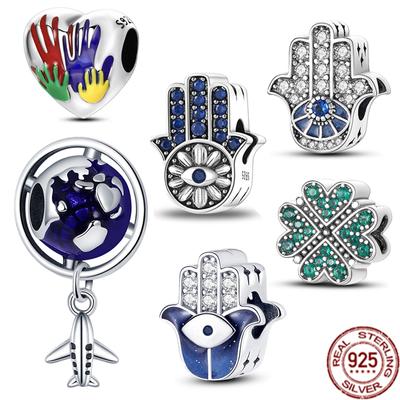 Green Clover & Evil Eyes Charm Beads Fit Original 925 Sterling Silver Fasion Bracelet Bangle Fashion Jewelry For Women Gift