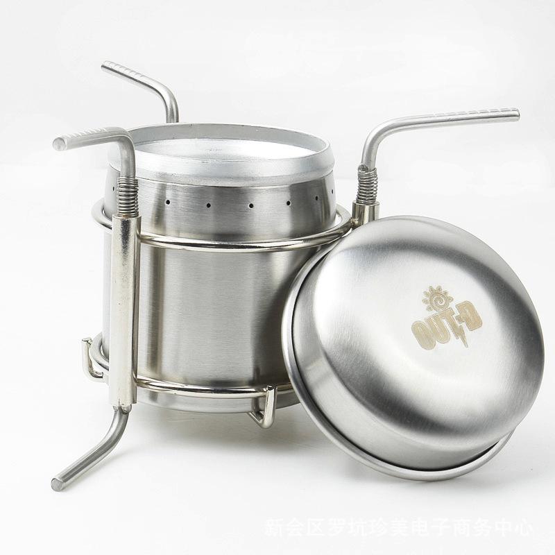 Outdoor Stainless Steel Alcohol Stove, Portable Liquid Fuel Camp Stove, Picnic Cookware Hot Pot