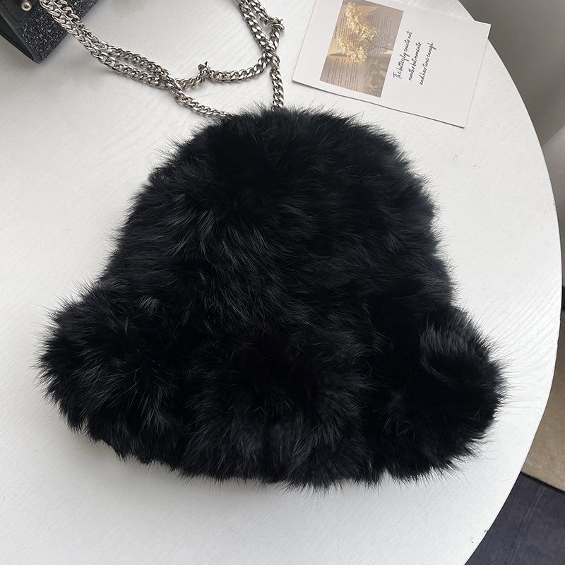 Women S Winter Warm Fluffy Rabbit Fur Blend Knit Bucket Hat