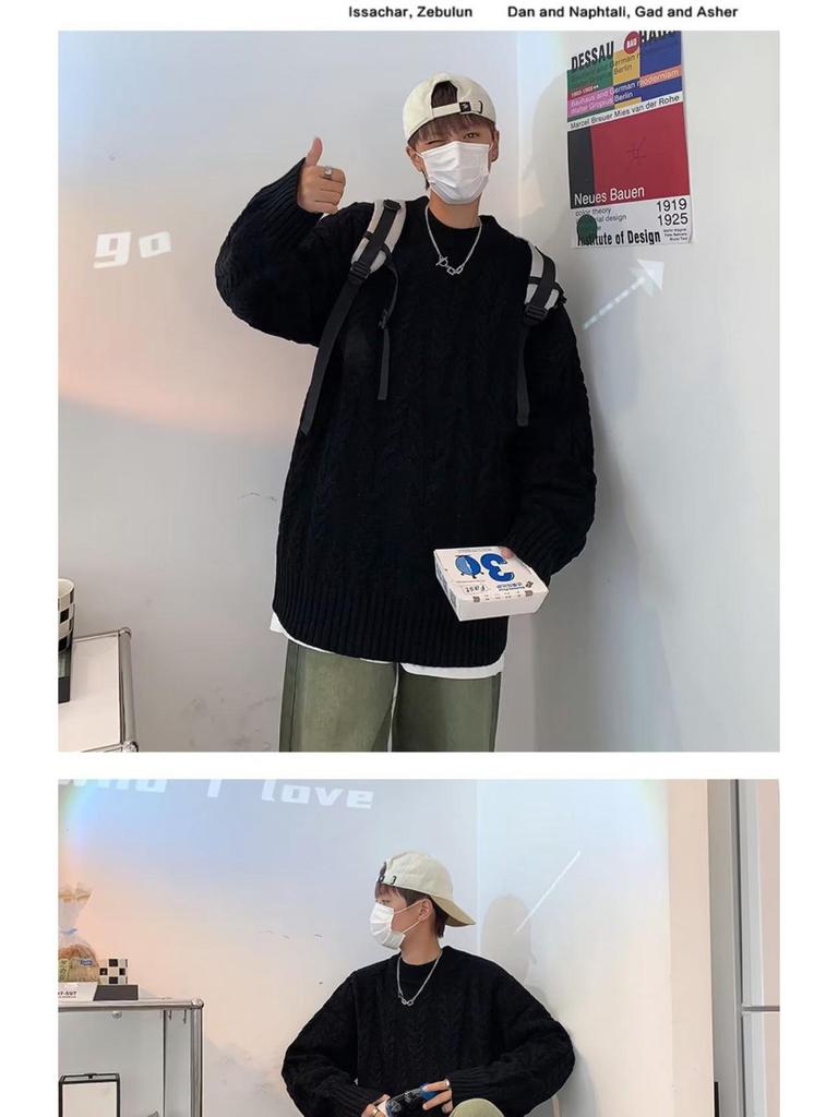 Herren Cardigan im koreanischen Stil mit Kreuzstich: Herbst/Winter Lässiger Strickpullover mit Rundhalsausschnitt, inspiriert von Hongkong.