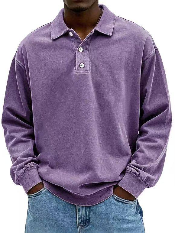 Autumn/Winter Men's Stylish Long-Sleeve Button-Down Polo Shirt with Collar