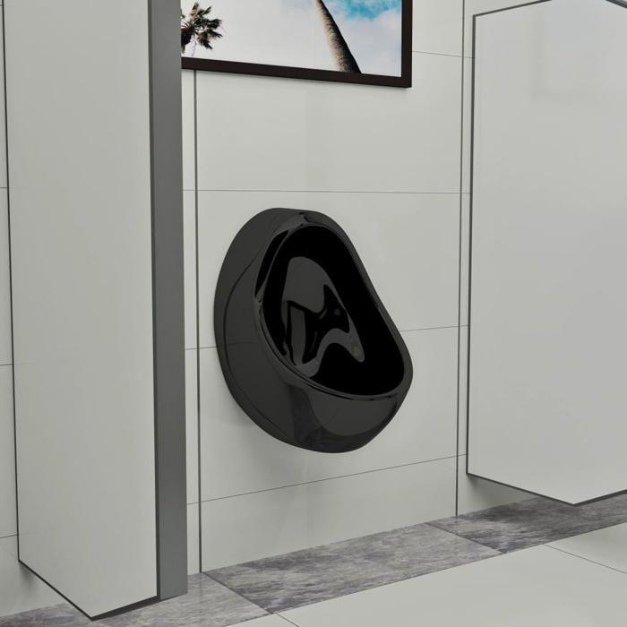 VidaXL Urinoir suspendu avec valve de chasse d'eau Céramique Noir 143992