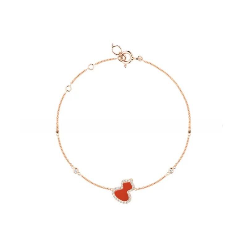 V Gold Gourd Bracelet Female White Fritillary Plated 18k Rose Gold with Diamond Chalcedony National Style Design Jewelry High-end version