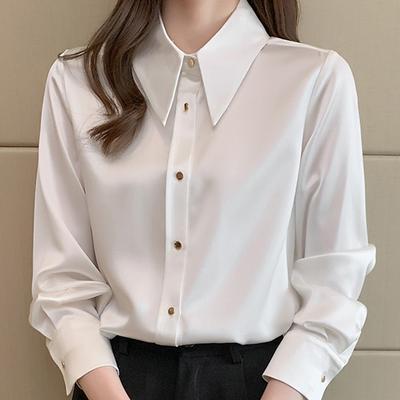 Nieuwe Mode lange mouw turn down kraag wit Satijnen blouse shirt dames tops shirts J310