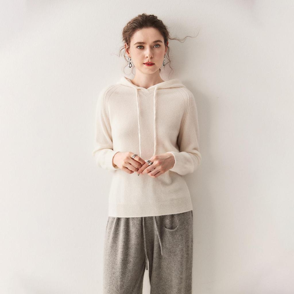 Women's Cashmere Knit Hoodie - Solid Color, Loose Fit, Slimming, Thick, Autumn/Winter Sweater Top