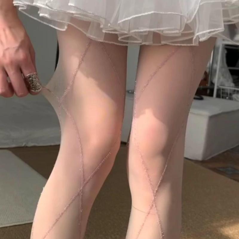 Spring Summer Ultra Thin Sheer Pantyhose Women Argyle Cross Striped Tights High Elastic Slim Leg Stockings Over Knee Socks
