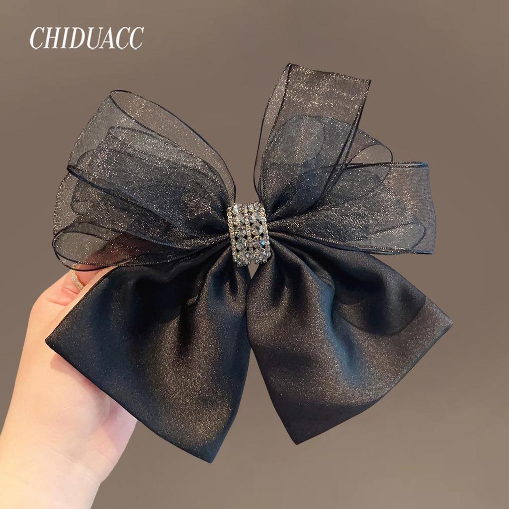Fermaglio per capelli con fiocco in raso nero: Elegante Molletta Grande per Coda di Cavallo da Donna