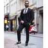 Men Suits Black Striped Peaked Lapel Slim Fit Costume Homme Casual 3 Pieces Wedding Jacket Vest Pants Business Blazer Sets