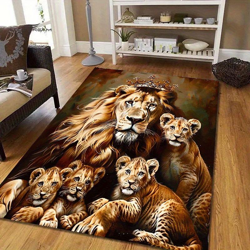 1pc Happy lion family Print, Design Area Rug - Soft, Anti-Slip, and Durable Gaming Room Decor for Bedroom, Living Room