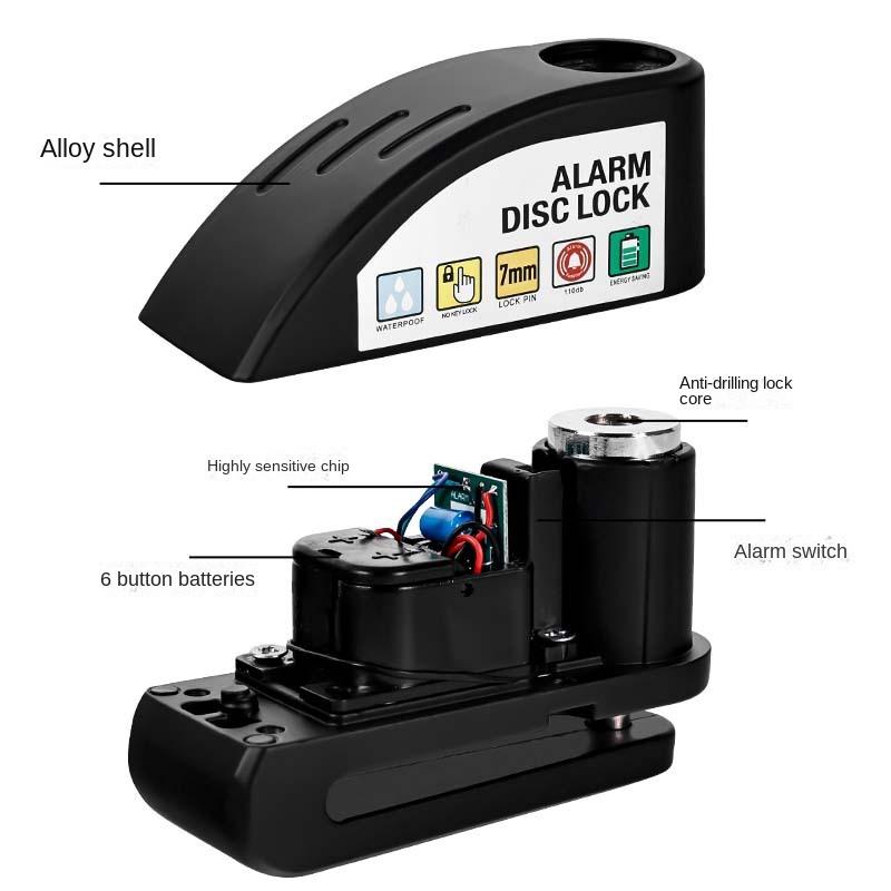 Bicycle Alarm Disc Brake Electric Lock Bike Anti-Theft Wheel Lock Waterproof 110dB with Reminder Cable Keys for Motor Scooter