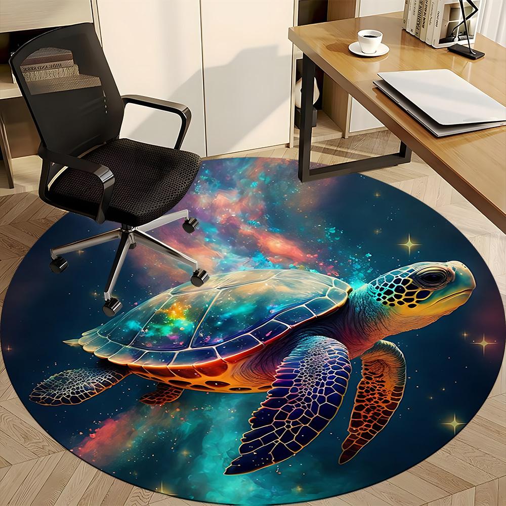 1PC Galactic Ocean Turtle Office Round Area Rug, Mat Suitable For Office, Under Office Chairs Bedroom Living Room Home Decor, Room Deco