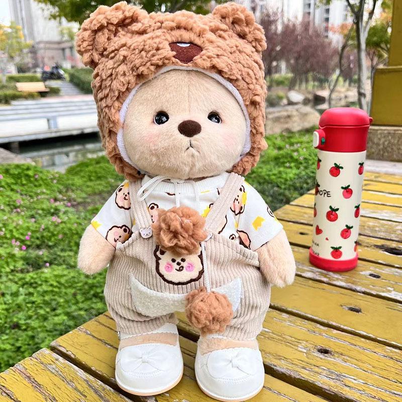 Medium Bear Outfit - Blue Pink Striped Carrot Overalls Set