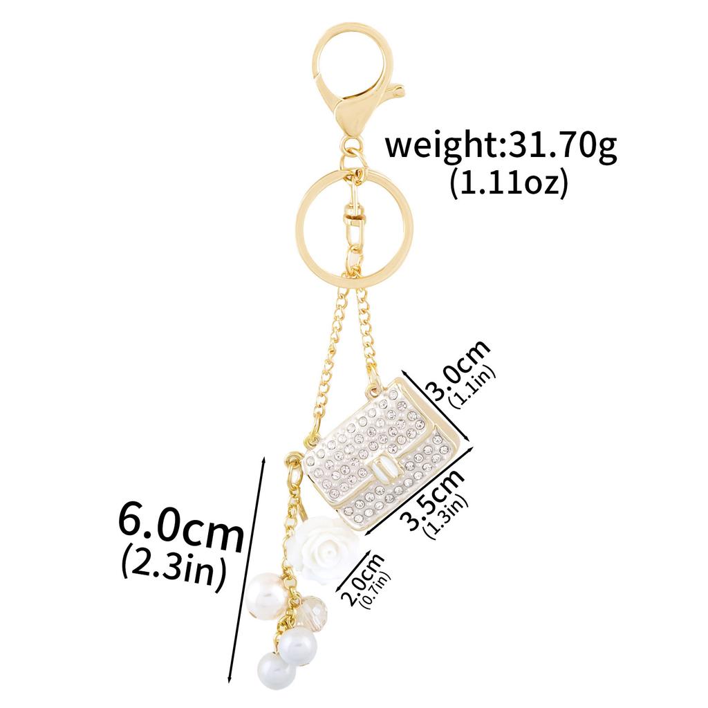 Fashion Crystal Bag Shape Flower Rhinestone Keychain for Women's Bags Pendants Decoration Accessories Car Keyrings Jewelry