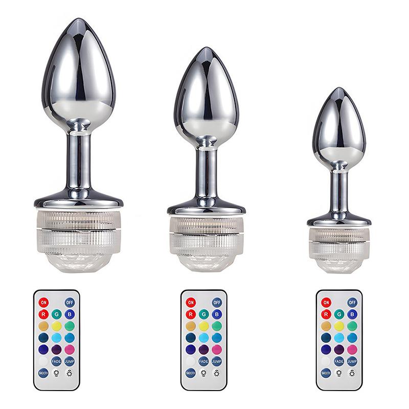 Colorful Anal Plug Led Glowing Butt Plug Vagina Massage Luminous Anal Tail Stainless Steel Butt Dilator Anus Sex Toys For Women