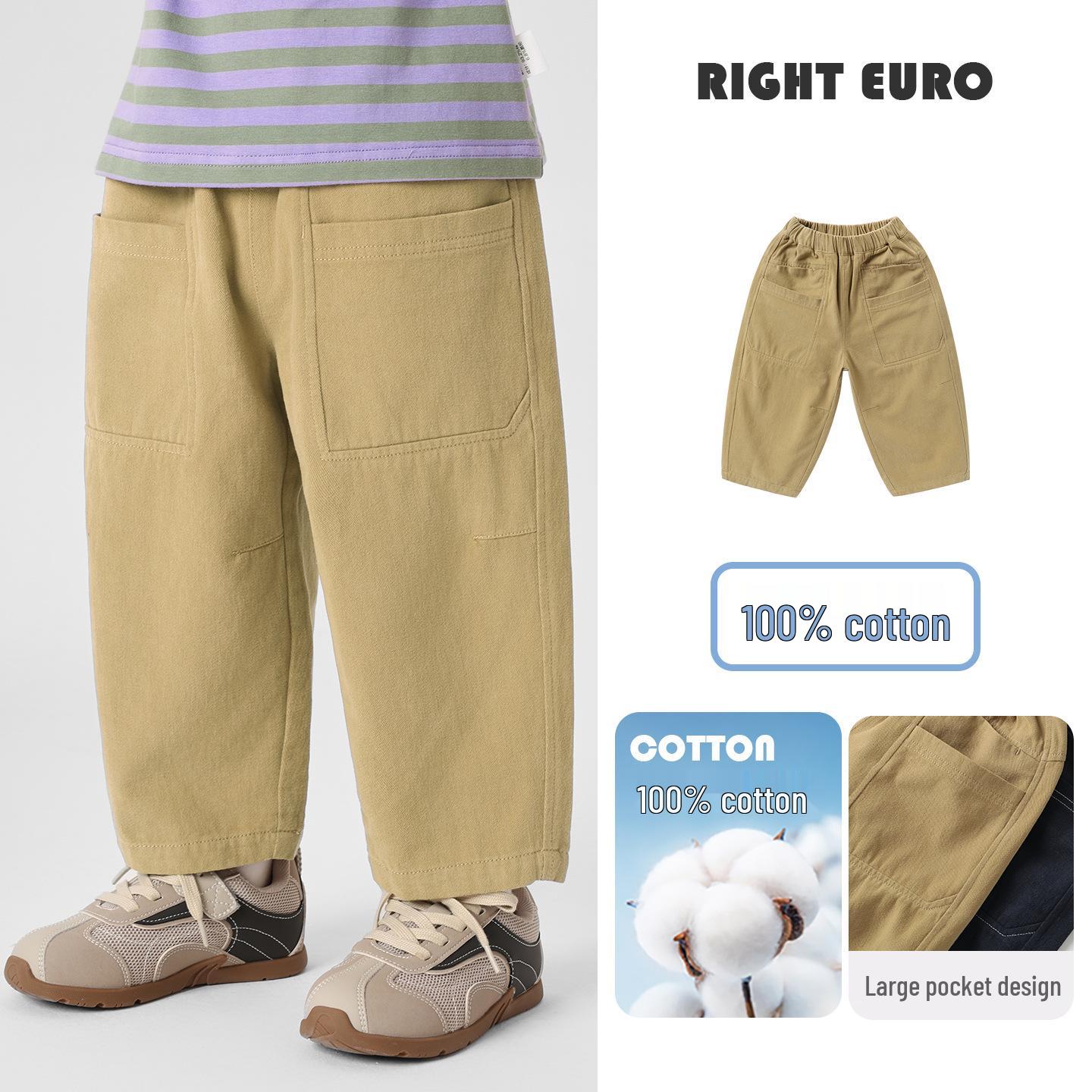 European Boys  100% Cotton Spring/Autumn Casual Trousers - 2026 New Toddler Wear 130 cm хаки