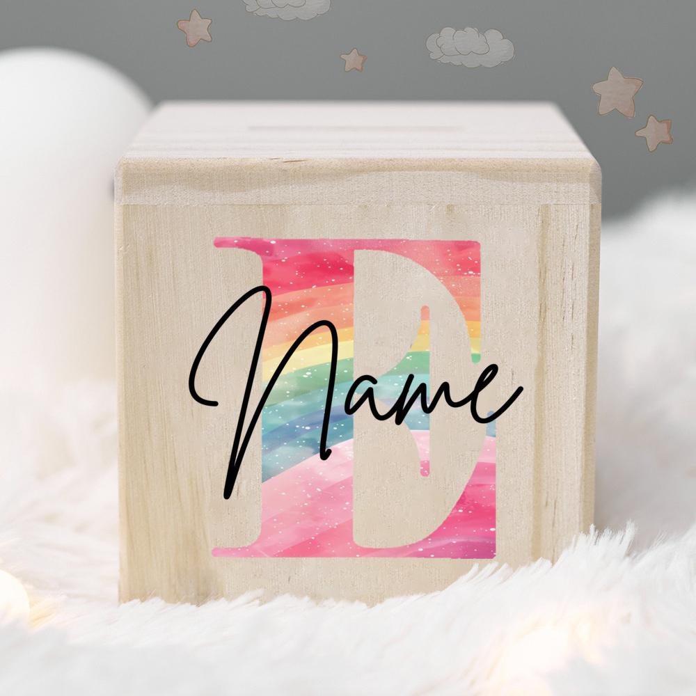 Personalized Money Box Kids Money Boxes Rainbow Letter with Name Coin Collection Box Wooded Coin Bank Child Birthday Shower Gift