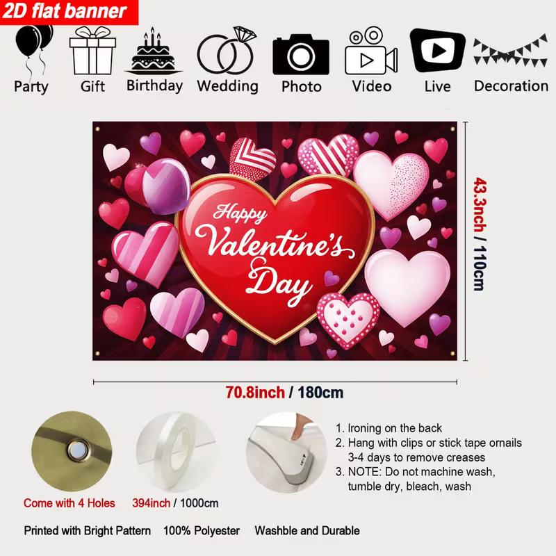 2D Valentine's Day Party Backdrop with Various Hearts and Balloons