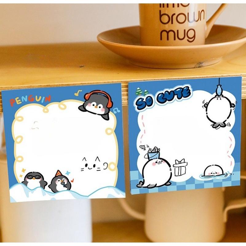 10Pcs Cute Marine Animal Note Paper, Random Styles, 50 Pads Each, Size 3.15 × 3.15 Inches, Self-adhesive Note Pads That Can Be Pasted Multiple Times