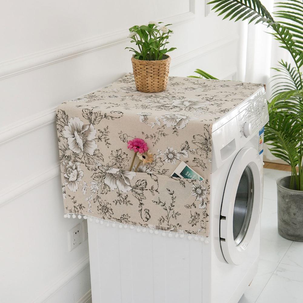 Rustic Style Washing Machine Dustproof Cover Printing with Pocket Dryer Dust Cover Multi-purpose Washable