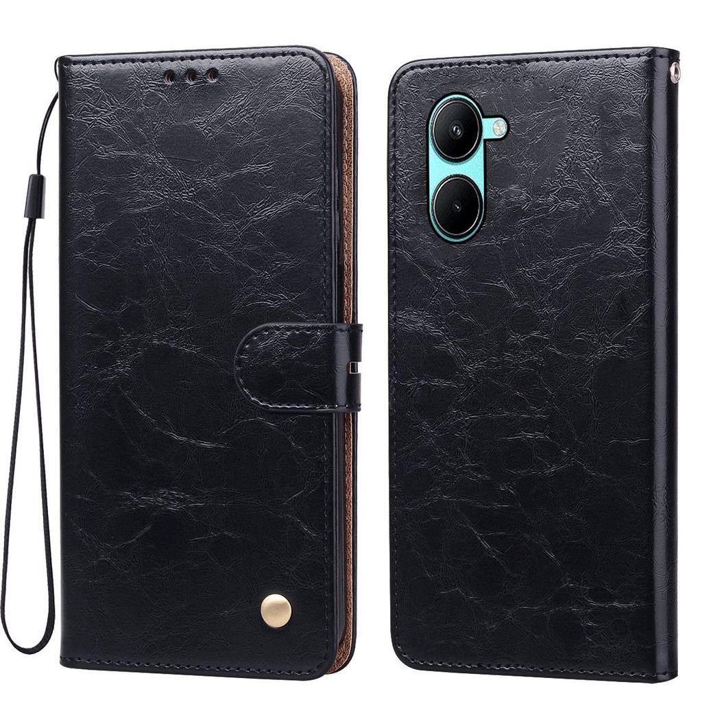 Vintage Crazy Horse Texture PU Leather Flip Wallet Phone Case for realme C33 Card Holder Kickstand Shockproof Protective Cover
