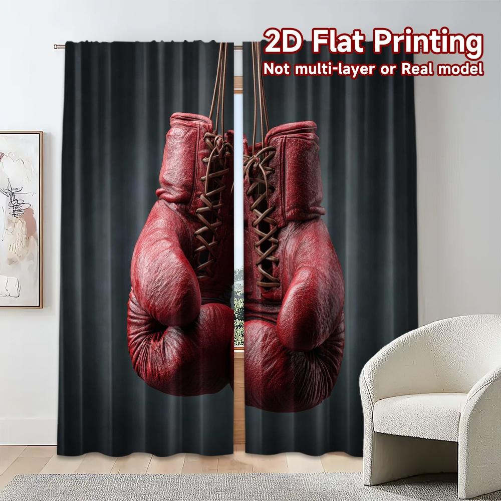 Set Of 2 Modern Flat Printing Curtains Without Rod Boxinggloves Pattern Yarn Decorations Outdoor Decorative Curtain Polyester