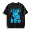 KPOP Demon Hunters Cartoon Blue Cat Family Print T-shirt Unisex Casual Loose Short Sleeve Top Pure Cotton T-shirt