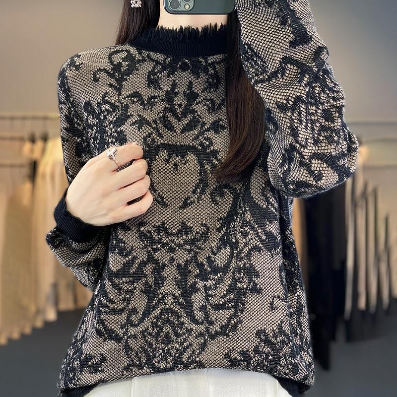 Dámský kašmírový svetr Qinghe kašmír 50% vlna 50% morušové hedvábí Dámský podzimní a zimní kašmírový svetr měkký a teplý