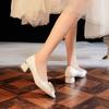 French Bridal Shoes Pearl Daily Wear Shoes 2025 Fashion Single Shoes Coarse Heel Dress Medium Heel Shoes French Wedding Shoes Women