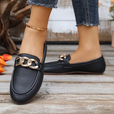Modne damskie buty casual w dużych rozmiarach jesień nowy styl okrągły nosek płytkie łańcuch płaska podeszwa mokasyny damskie buty rozmiar 36-43