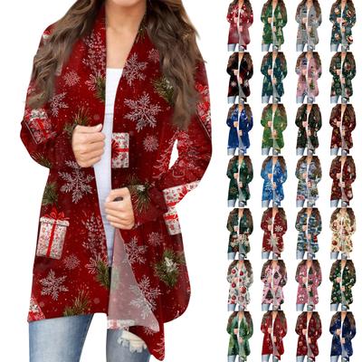 Women's Fashion Christmas Print Jacket Long Sleeve Casual Cardigan Coat