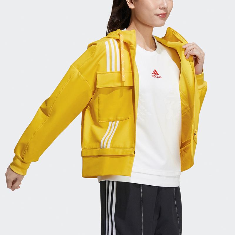 Adidas Casual Sports Zip Hooded Jacket Women Jackets Yellow GP0627