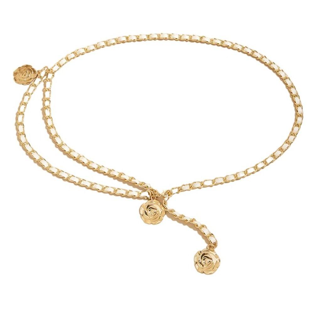 Adjustable Waist Chain Flower Pendant Waistband Fashion Metal Chain Belts  Women