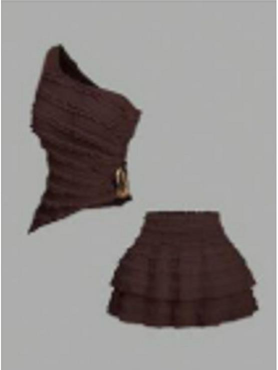 Корейский Стиль Острая Девушка Топ на Бретельках и Юбка Комплект с Худящим Дизайном Спины S коричневый