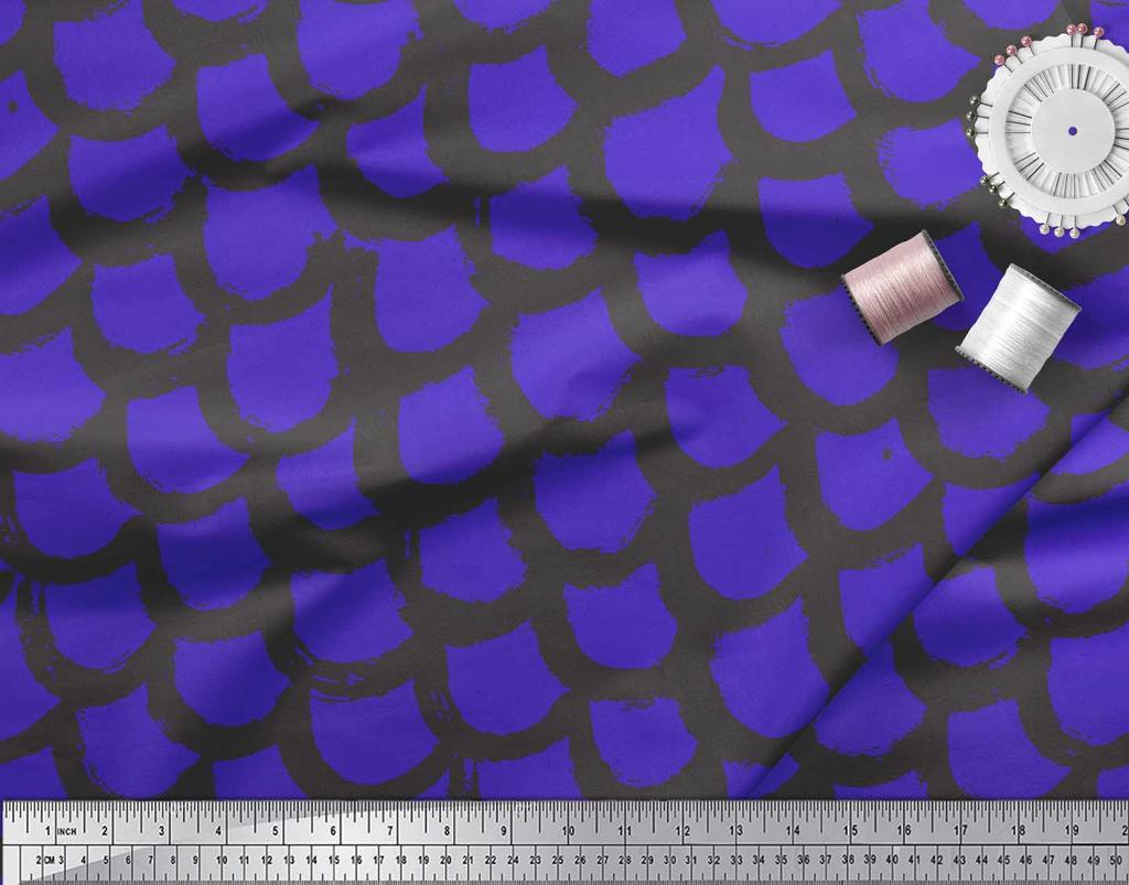 Soimoi Blue Japan Crepe Satin Fabric Fish Animal Skin Decor Fabric Printed Metre 42 Inch