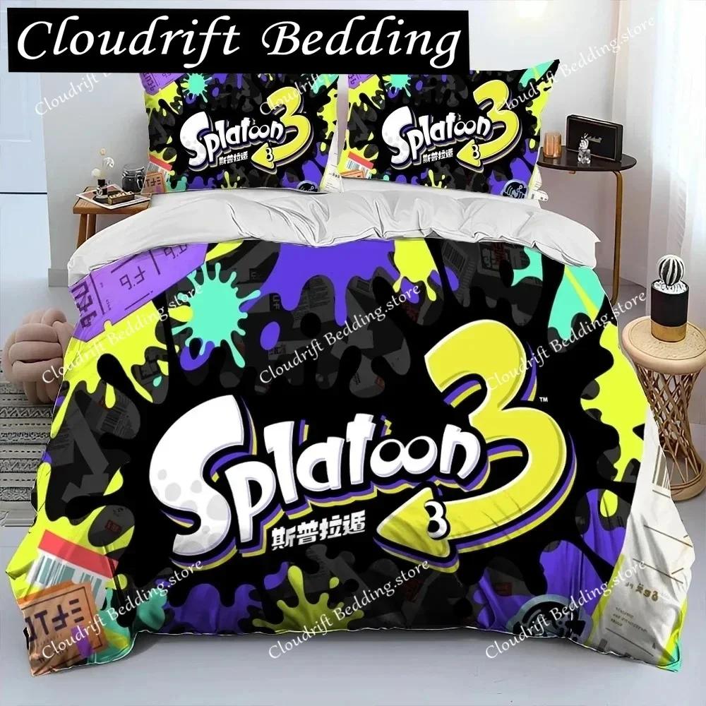 S-Splatoon Игра Геймер Мультяшный Одеяло Постельное Белье Комплект, Пододеяльник Постельный Комплект Чехол на Одеяло Наволочка, Кинг Квин Размер Постельное Белье Детский0