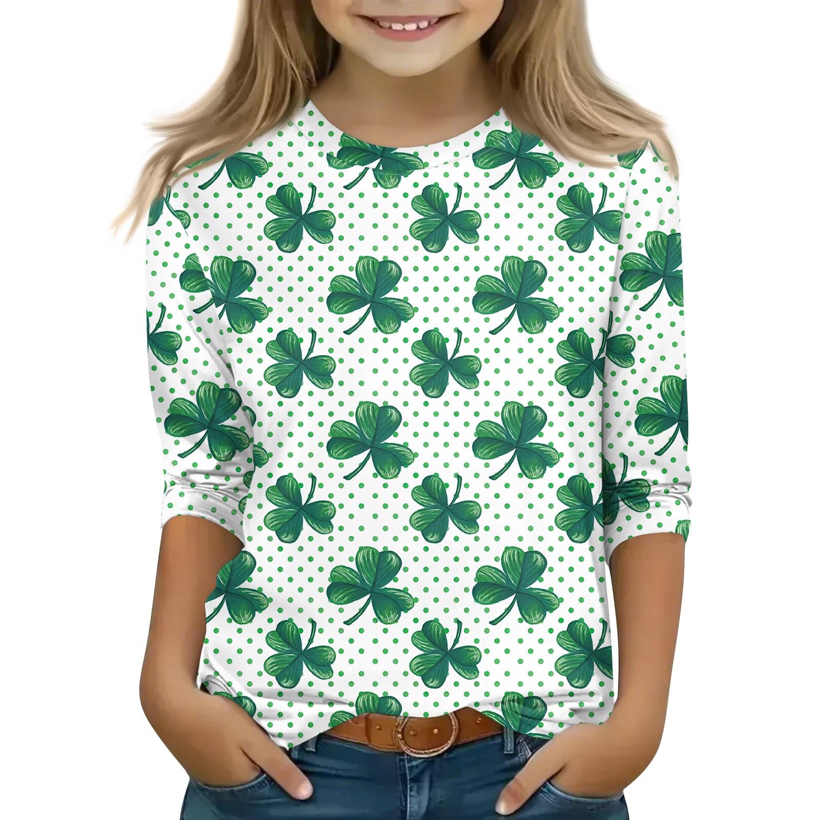 

Топы с принтом для девочек 5-16 лет с круглым вырезом и рукавами 3/4 Футболки Модные топы Наряды Футболки 160 белый