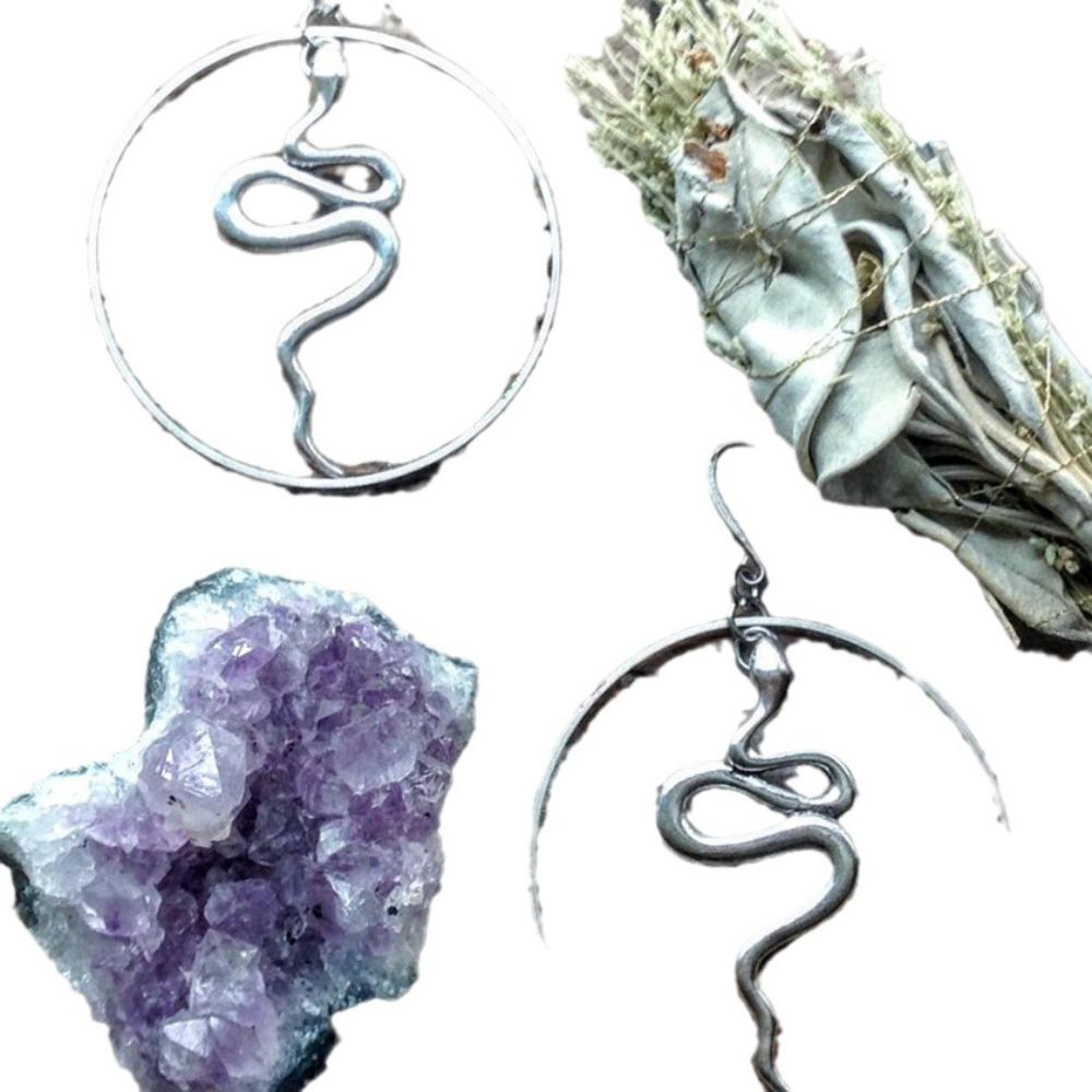 Gothic Personality Sliver Color Cross Medusa Snake Pendant Dangle Earrings for Women Halloween Party Jewelry Accessories Gifts