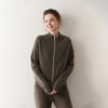 Women's Cashmere Zipper Cardigan - Slim Fit, Loose Raglan Sleeve, Stand Collar, Knit Wool Sweater for Autumn & Winter