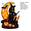 Halloween-Dekoration für den Innenbereich Hexe auf Mondsichel Dekorative Leuchte, Gotische Dekoration Lampe, Harzfigur für Tischdeko Zuhause Gruselig Saisonale