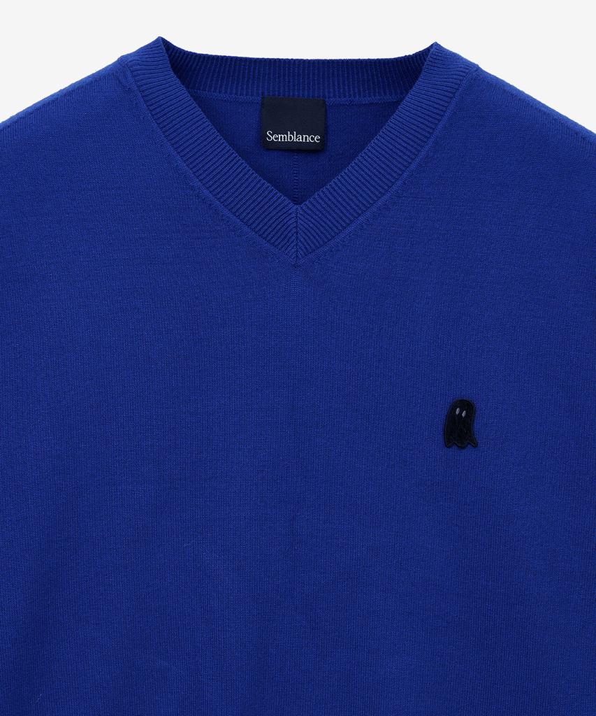 ZIOSONGZIO Semblance Whole Garment V-Neck Knit Blue Zi2Kt807Bl