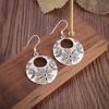 Silver-Plated Hand-Carved Pattern Circle Dangle Earrings for Women Retro Exaggerated Hypoallergenic Earrings Fashion Jewelry
