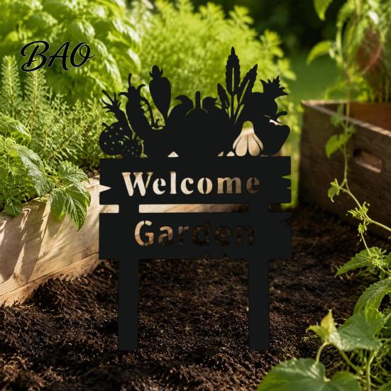 Garden Welcome Sign Decorative Yard Sign, Wildflowers/Vegetables Silhouette Black Stake, Outdoor Acrylic Rustic Lawn for Front Porch Backyard Outside