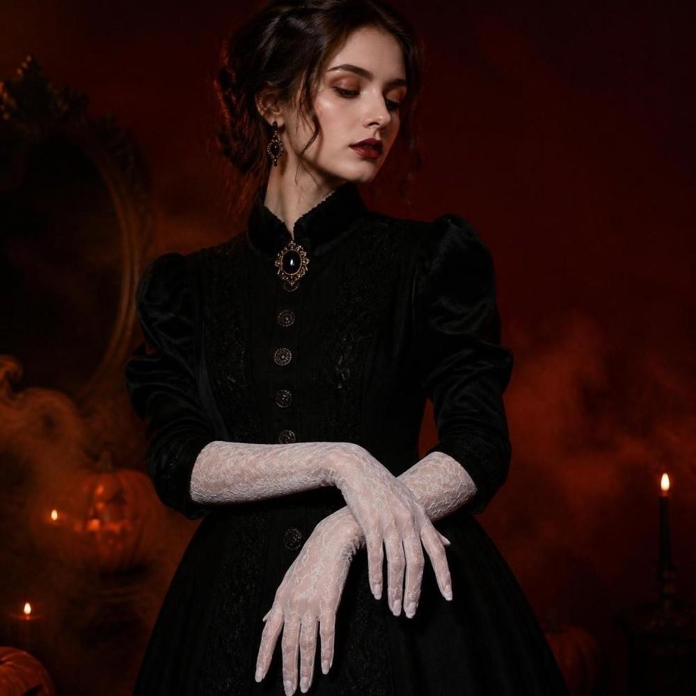 Ultra Thin Sheer Long Gloves Floral Printing Dance Gloves Shiny Oil Shiny Gloves Dance Performance