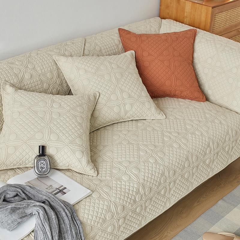 Courtyard, Cotton Washed Embroidered Sofa Cushion, Four-Season Non-Slip Seat Cushion, Sofa Cover Towel, Backrest Cover Cloth